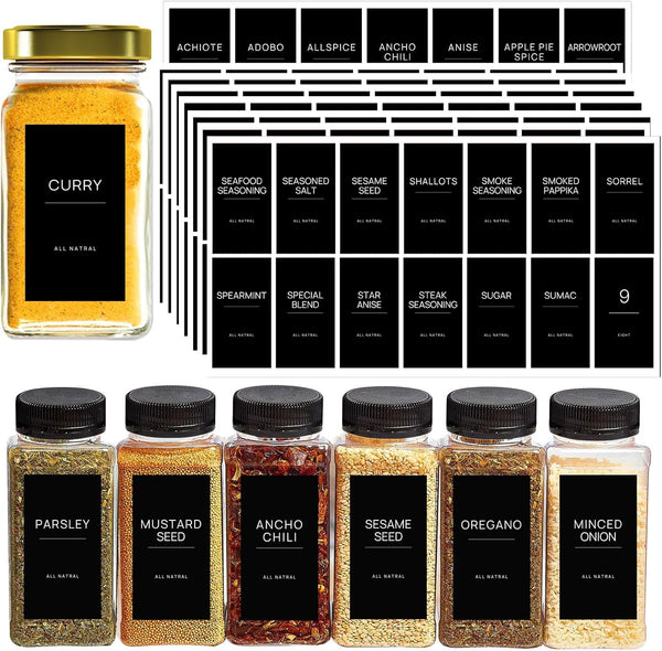 140PCS Black Minimalist Spice Labels for Jars, Waterproof Oil Resistant Stickers for Kitchen Pantry Containers