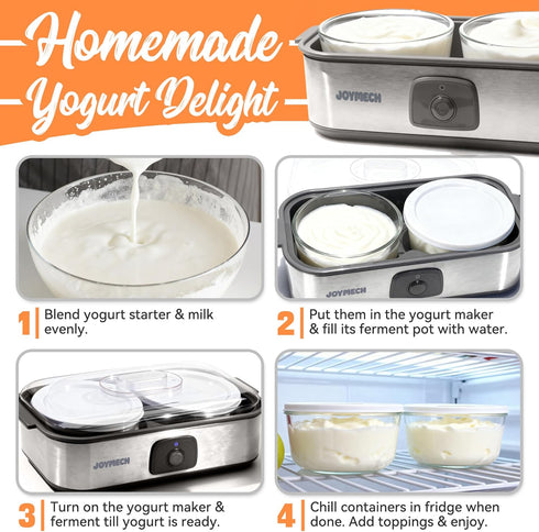 JoyMech 1-Quart Yogurt Maker Machine with Two Containers for Larger Batches, Oatmeal, Pudding, or Jello, Food-Grade