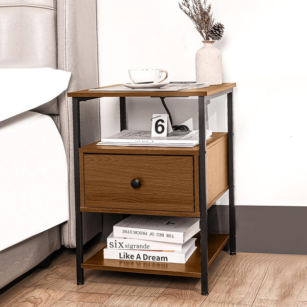 Our Modern Space Wooden Nightstand with Charging Station USB Port and Single