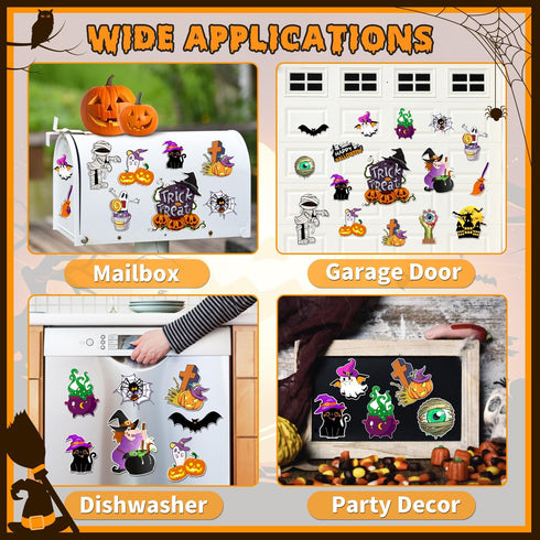 16 Pcs Halloween Reflective Car Magnets, Pumpkin Bat Stickers for Refrigerator, Garage Door Decor