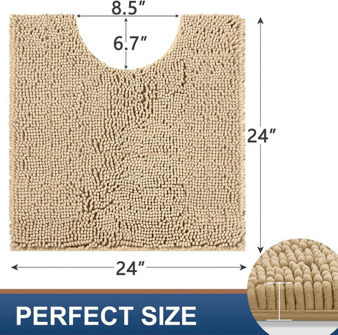 smiry Soft Chenille U-Shaped Toilet Bathroom Rugs, Non-Slip Contoured Mats, Machine Washable (24"x24", Beige)