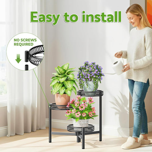 NQW 3 Tier Metal Plant Stand Indoor Outdoor, Corner Tall Plant Shelf for Multiple Plants, Foldable Heavy Duty Plant