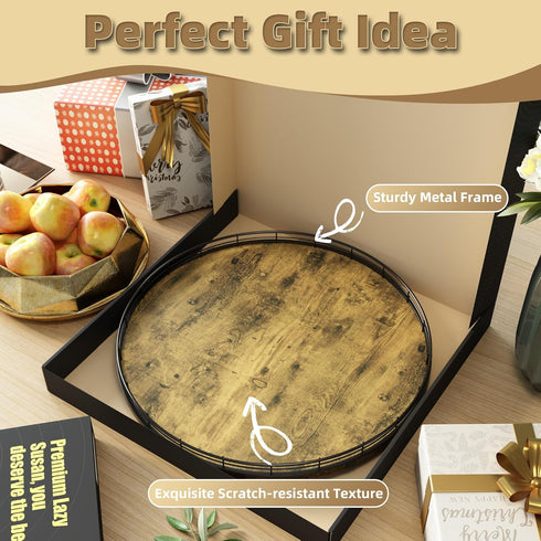 Farmhouse 18" Lazy Susan Turntable Organizer for Dining Table, Large Round Wooden Centerpieces, Storage Condiments,