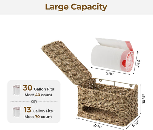 Countertop StorageWorks Trash Bag Holder with Lid, Wall Mount Seagrass Plastic Bag Holder for Kitchen, Cabinet