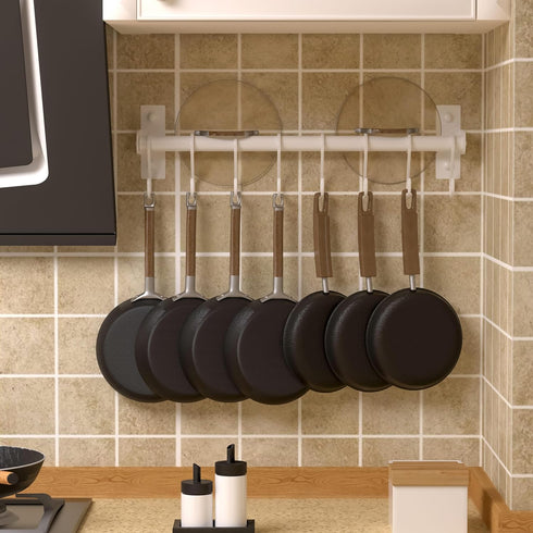 Dseap Kitchen Utensil Holder Hanger, Pot and Pan Rack wall mounted, Kitchen Rail with 8 Hooks for Hanging Cooking Utensils, Mugs, Spoons, Wall Mounted, White by Dseap