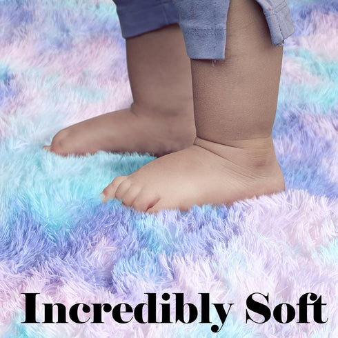Fluffy Area Rug for Girls Bedroom, 4x6 Purple Rainbow Cute Unicorn Indoor Floor Rug, Ultra Soft Plush Shaggy Carpet
