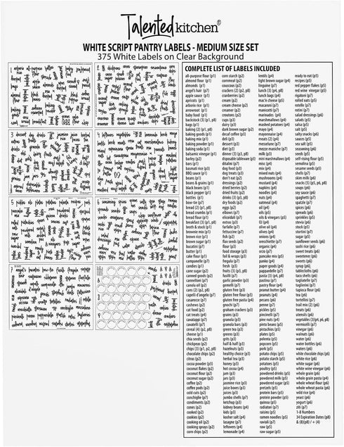 Talented Kitchen Pantry Labels for Containers (375 Pack) - White Script Stickers for Organizing Food Storage