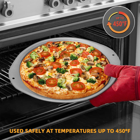 14 Inch Nonstick Pizza Pan for Oven, Durable with Widen Handles for Cooking, Baking, and Grilling (2, Grey)