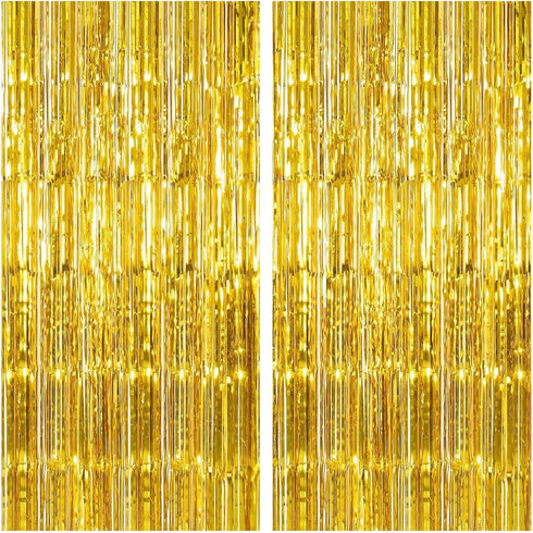 KatchOn XtraLarge Gold Fringe Curtain Backdrop, 8x3.2 Feet, Pack of 2 Gold Streamers for Party Decorations
