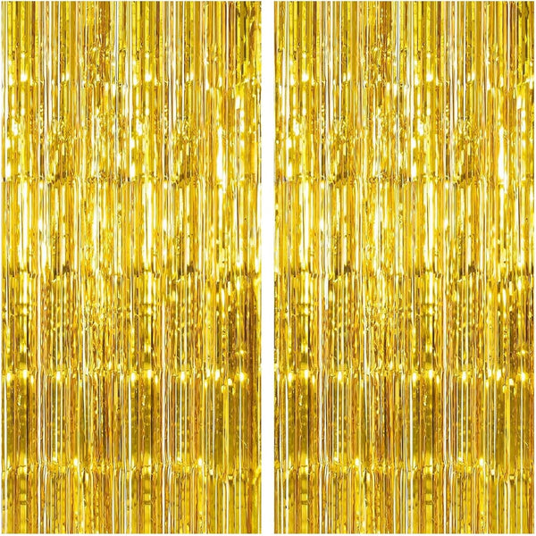 KatchOn XtraLarge Gold Fringe Curtain Backdrop, 8x3.2 Feet, Pack of 2 Gold Streamers for Party Decorations