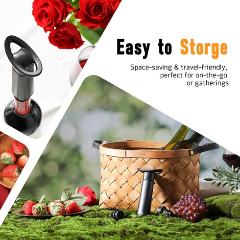 4 OWO Wine Vacuum Pump and Stopper, Wine Saver & Preserver, Reusable Air Remover Pump Keeps Fresh