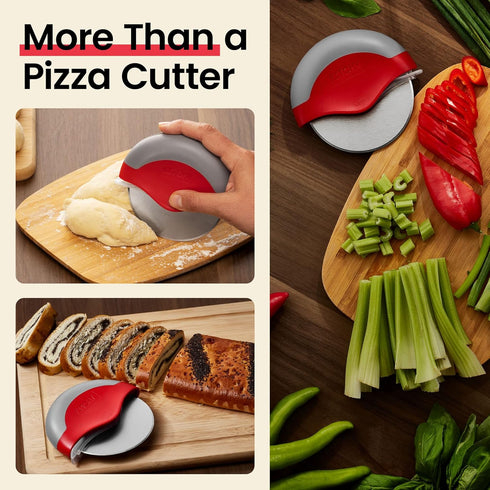 Kitchy Pizza Cutter Wheel Ergonomic Slicer with Protective Blade Cover (Red)
