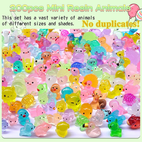 200Pcs 63 Various Luminous Mini Animals, Style Tiny Resin Figurines Animals Glow in The Dark for Prank Garden Micro
