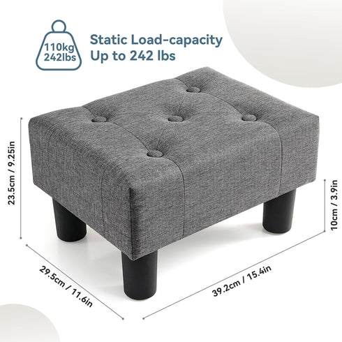 Poofzy Small Foot Stool Ottoman, Linen Ottoman Foot Rest with Legs, Rectangle Foot Rest for Couch, Footstools