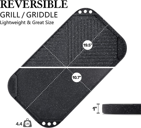 SENSARTE Nonstick Griddle Grill Pan, Reversible Cast Aluminum, 19.5" x 10.7"