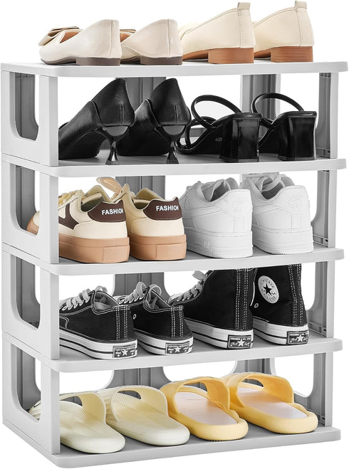 TRZZ 5-Tier Narrow Shoe Rack, Height-Adjustable Shoe Organizer for Closet, Entryway, Small Space, Grey Plastic