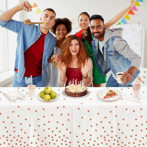 4 Pack Plastic Tablecloths for Rectangle Tables - Waterproof Disposable Party Table Covers with Rose Gold Dot