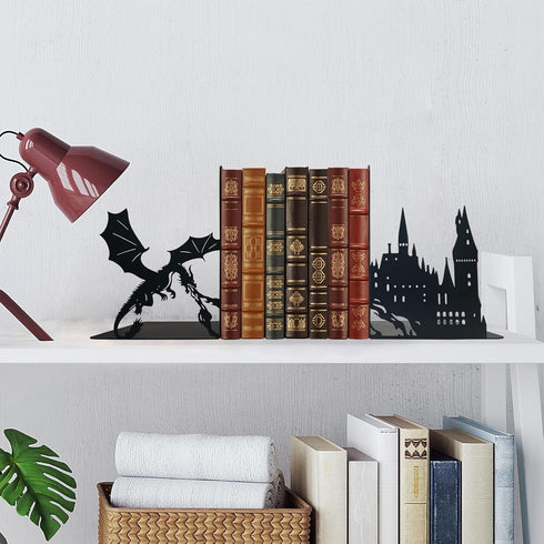 Xyverart Unique Metal Castle Dragon Bookends, Midieval Castle Mystic Decorative, Fantasy Bookends, Decorative Bookend