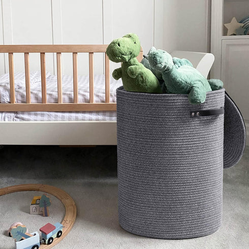 CHICVITA Large 58L Laundry Hamper with Lid, Tall Woven Basket for Clothes, Blankets, Toys, Grey