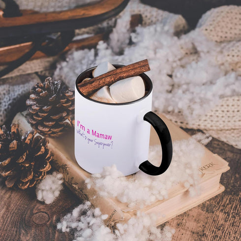 3dRose I'M A Mamaw What's Your Superpower Mug, Hot Pink - Funny Gift for Grandma, Black/Pink, 11 oz