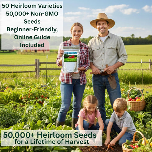 50,000+ 50 Hand-Packed, Packaging B&KM Farms Heirloom Seed Kit Varieties of Non-GMO Vegetable, Fruit & Herb Seeds