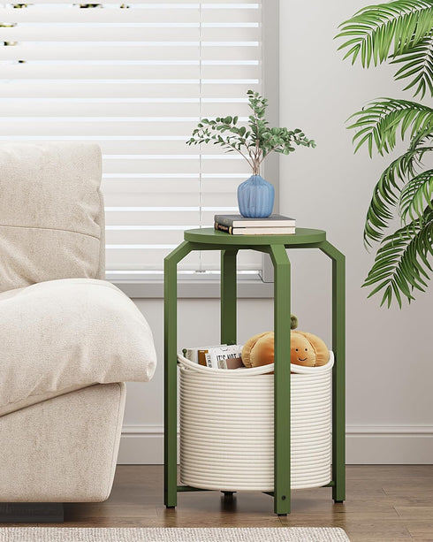 TB01BOG092 TUTOTAK Small Side Table, Round End Table, Night Stand, Bedside Table, Sofa Table with Storage Basket