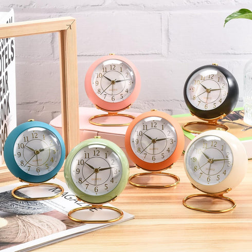 Tetino Analog Alarm Clocks,Retro Backlight Cute Simple Design Small Desk Clock with Night Light,Silent