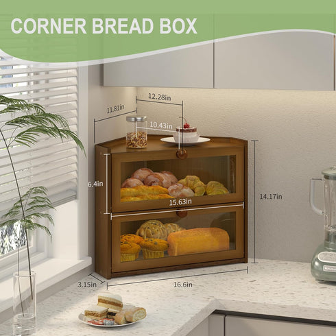 Countertop, JANSNIMEN Corner Bread Box for Kitchen Large Bread Container Storage Bamboo Wooden Farmhouse Bread Box