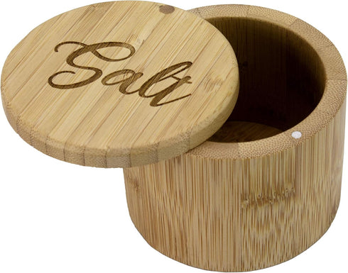 Totally Bamboo Salt Cellar with Magnetic Swivel Lid, 6 Ounce Capacity, Salt Engraved on Lid