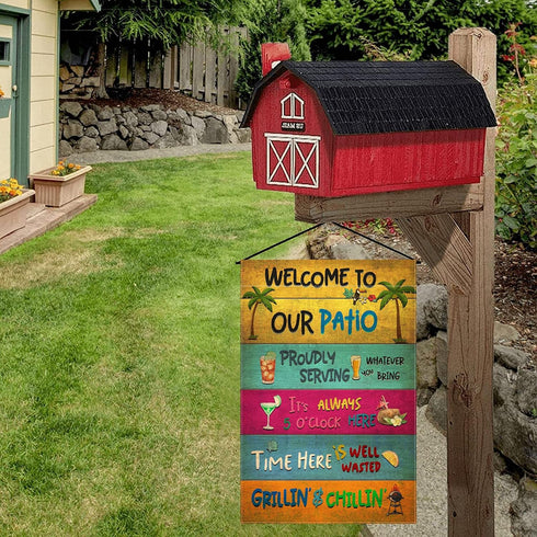 Welcome To Our Patio Garden Flag, 12.5x18" Summer Party Decorations for Outdoor Beach Bar Pub Porch Decor