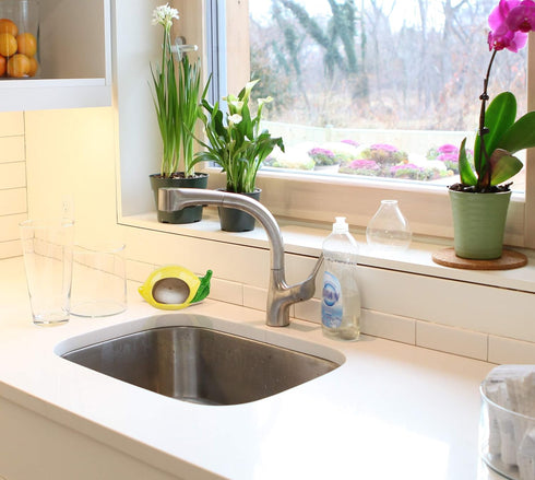 Ceramic Sink Scrubby Holder with Nylon Dish Scrubber - Lemon Color