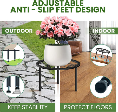 9.1-inch TOSKING Heavy Duty Metal Plant Stand - Decorative Round Plant Stand, Adjustable Leveling Feet & Rust-Resistant