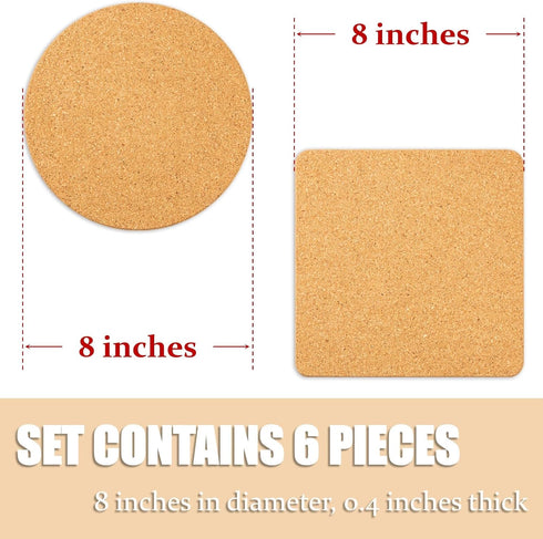 Cork Trivets for Hot Dishes, 6 Pack 8 Inch Heat Resistant Pot Holders, Thick Cork Coasters for Table