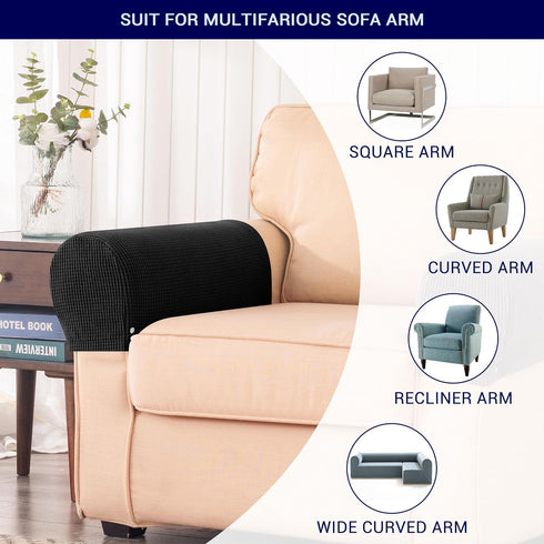 SUBRTEX Stretch Armrest Covers, Anti-Slip Upgraded Spandex Arm Covers for Chairs, Couch, Sofa (2pcs, Black)