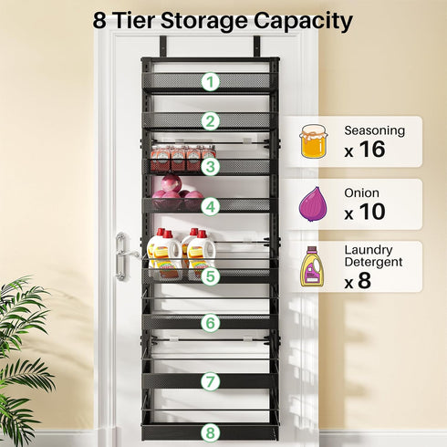 8 17" 6" 69" SNTD Tiers Over the Door Organizer - Height Adjustable Pantry Organizers and Storage with Dense Mesh