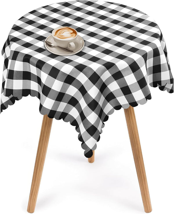 Buffalo Plaid Tablecloth 35 ? 35" - Black and White Checkered, Machine Washable Polyester, Waterproof, Durable for