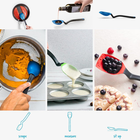 Dreamfarm Supoon 11" Classic Blue Silicone Cooking Spoon, Non-Stick, 5ml Tsp & 15ml Tbsp Scraping, Serving