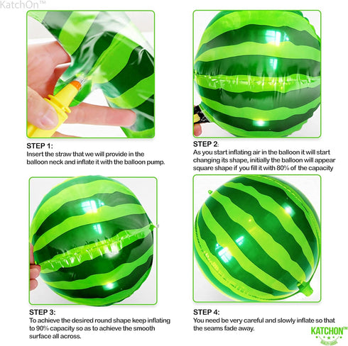 KatchOn Big 22 Inch Watermelon Balloons - Pack of 6, 4D Round Watermelon Mylar Balloon for Summer Party Decorations
