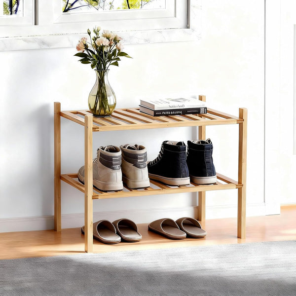 Small Shoe Rack, Multipurpose 2 Tier Shoe Organizers RackSmall Bamboo Shelfs for