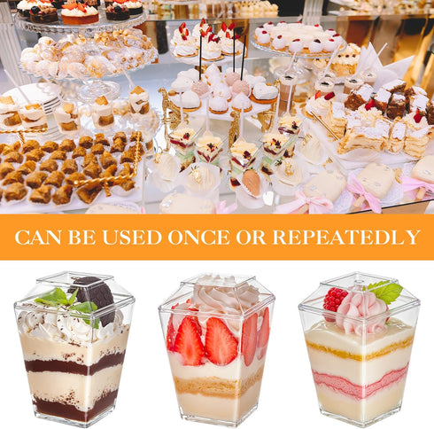 SEIION 380 5oz 20 Pcs Clear Plastic Dessert Cups with Lids & Spoons BPA-Free Appetizer & Parfait Cups for Pudding