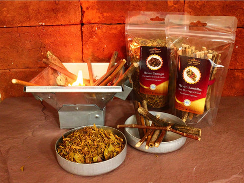Yogic Mantra Havan Samagri for Burning, 100g Dried Herbs with Turmeric for Hindu Pooja and Rituals