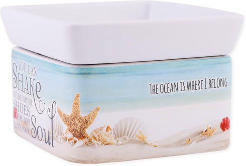 Shake Sand from Shoes, Beach and Ocean Stoneware Electric 2-in-1 Jar Candle and Wax Tart Oil Warmer