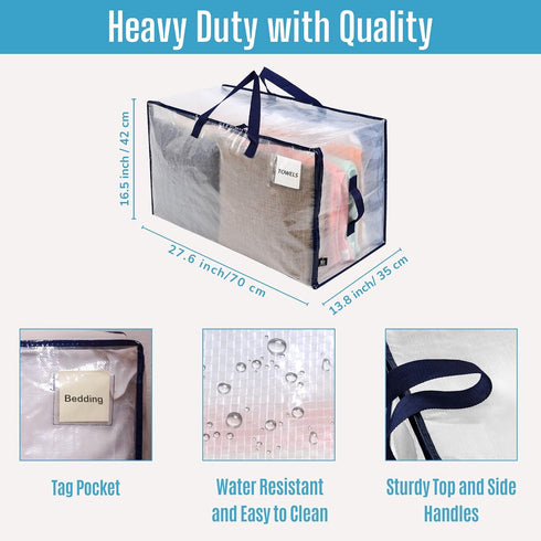 VENO 2 Pack Moving Bags, Heavy Duty Storage Boxes with Lids, Extra Large Dorm Organizer Tote (Clear)