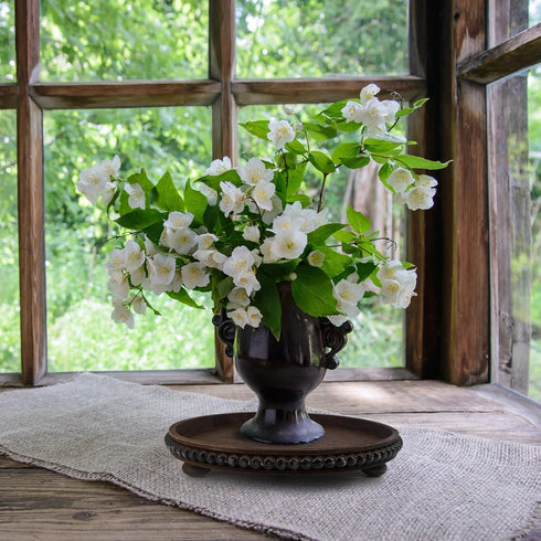 Hodeframe 12in Countertop Wooden Serving Tray: Brown Round Wood Butler Decorative Tray Candle Holder Trays Centerpiece