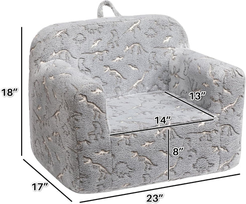 ALIMORDEN Kids Ultra-Soft Snuggle Foam Filled Chair, Glow-in-The-Dark Dinosaurs Fossil Pattern Toddler Cuddly Sherpa