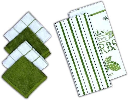 AMOUR INFINI Cotton Kitchen Towels and Dishcloths - 6 Piece Set with 4 Terry Dishcloths and 2 Kitchen Towels