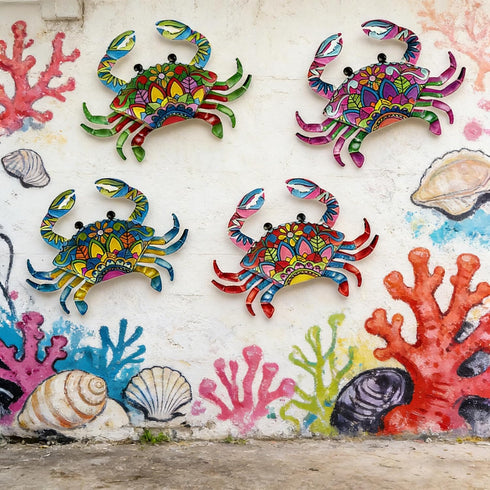 11inch Set 4 SOBLUING Big Crab Wall Decor Metal Crabs Decorations, Tiki Bar Wall Decor Coastal Sculptures for Home