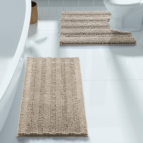 Yimobra Luxury Chenille Bathroom Rugs Sets, 2 Piece Non-Slip Quick Dry U Shaped Toilet Bath Mat