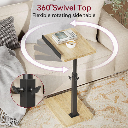 360 UTVT004R IBUYKE C Shaped Side Table, Angle Adjustable, Swivel Height Adjustable End Table for Small Spaces