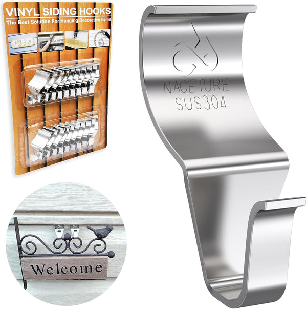 NACETURE 20 Pack Heavy Duty Vinyl Siding Hooks for Hanging Decor, No Hole Needed - Horizontal & Vertical